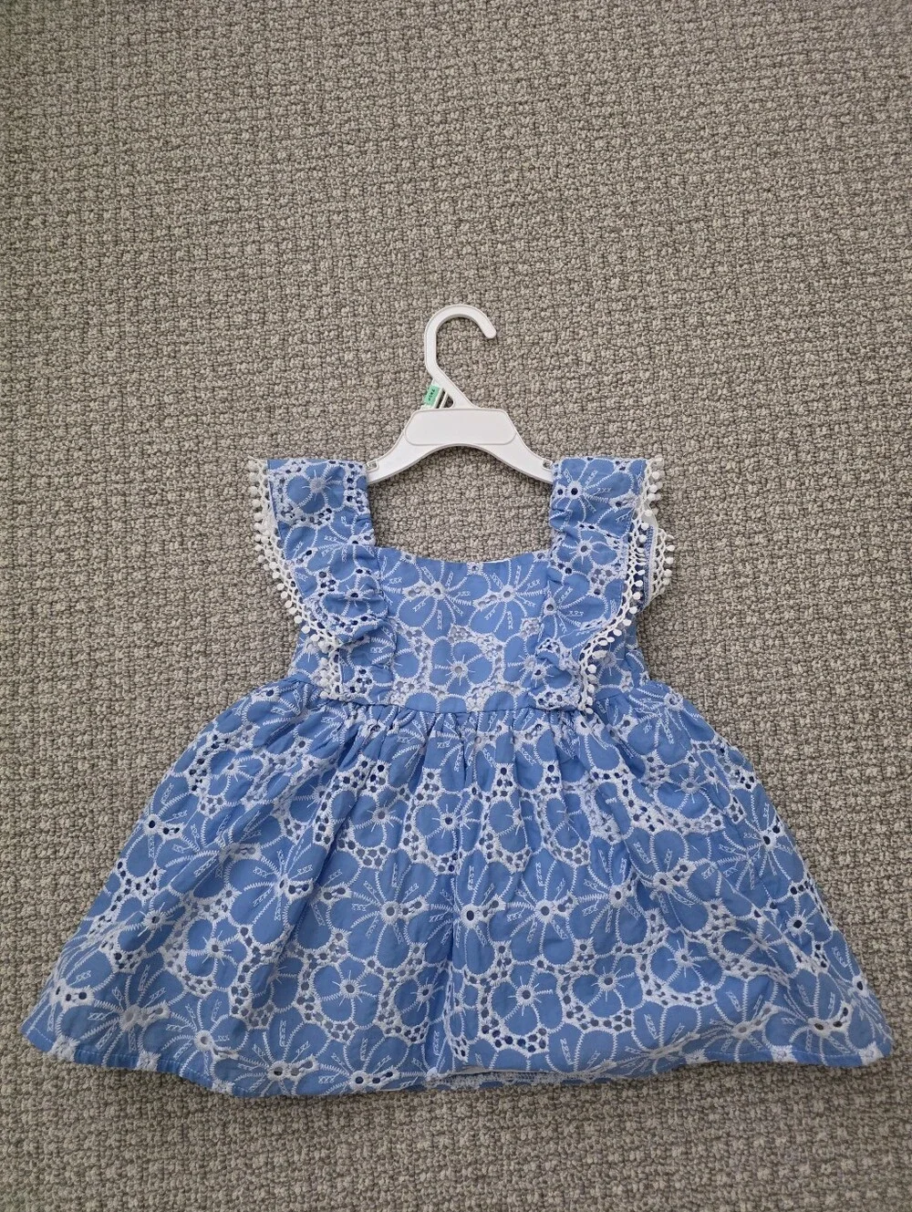 Blue Floral Eyelet Ruffle Dress for Girls